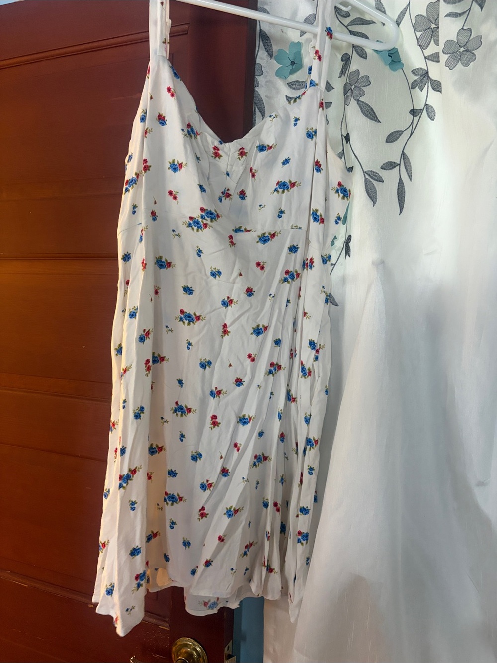 Old Navy White Mini Dress with Blue and Red Floral Print and pockets